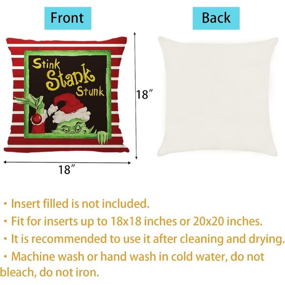 🆕 Grinch Christmas Pillow Covers Xmas Christmas Decorations Couch Home Décor - Picture 3 of 7